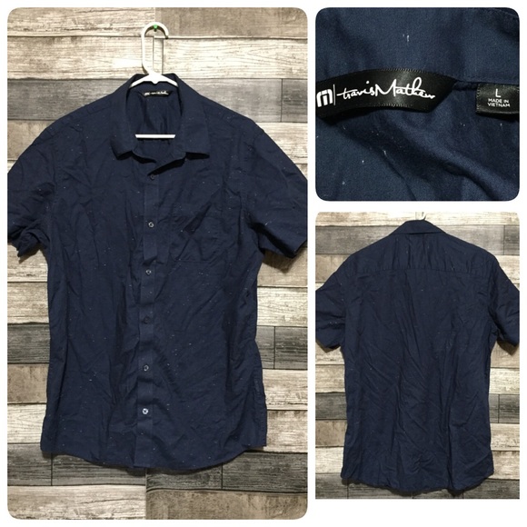 Travis Mathew Button Up Shirt Men’s L Navy Blue Speckle Short Sleeve - Picture 1 of 8